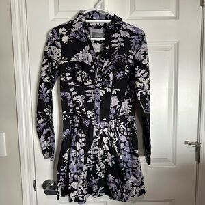 Anthropologie Black and Purple Floral Corset Dress